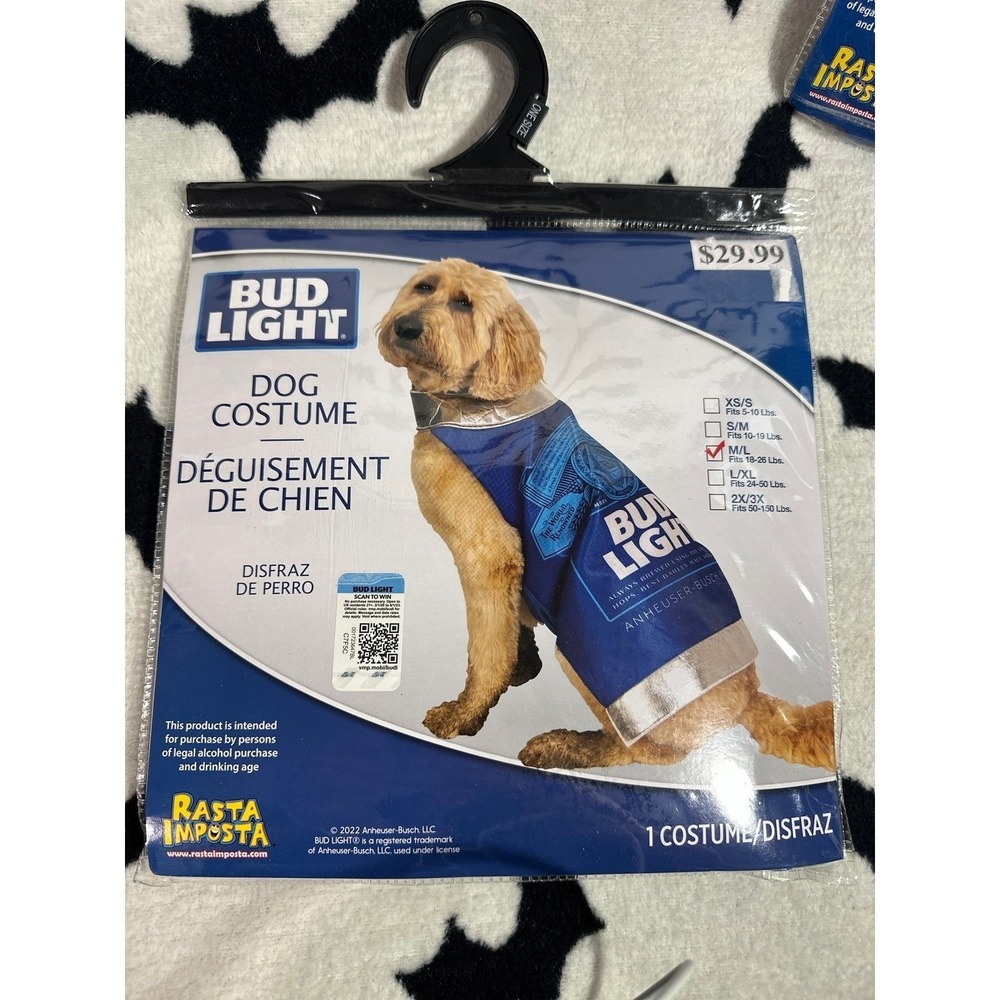 Bud Light Alcohol Dog  Halloween Party Costume M/L Rasta Imposta ! NEW!